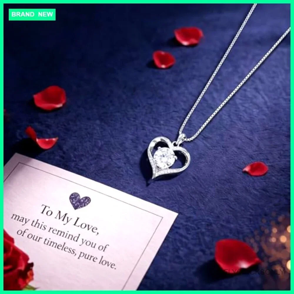 925 Sterling Silver Moissanite Heart Necklace Anniversary Gift